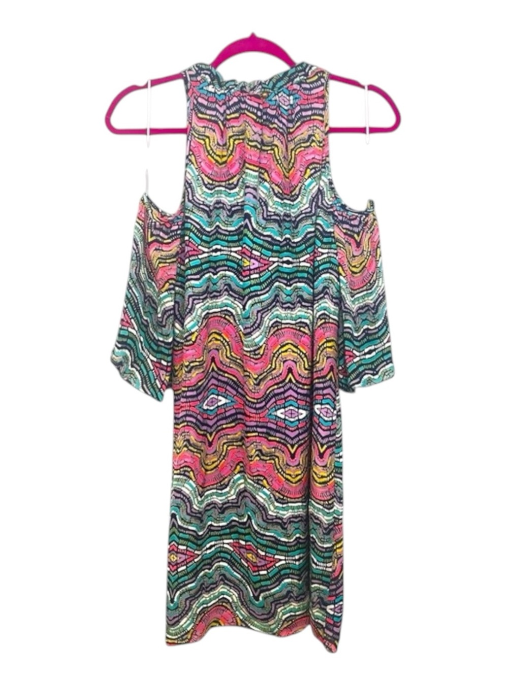 new Alice & Trixie ᪣ Kyra Print Silk Cold Shoulder Dress ᪣ Vibrant Gem Print ᪣ S - Picture 4 of 16